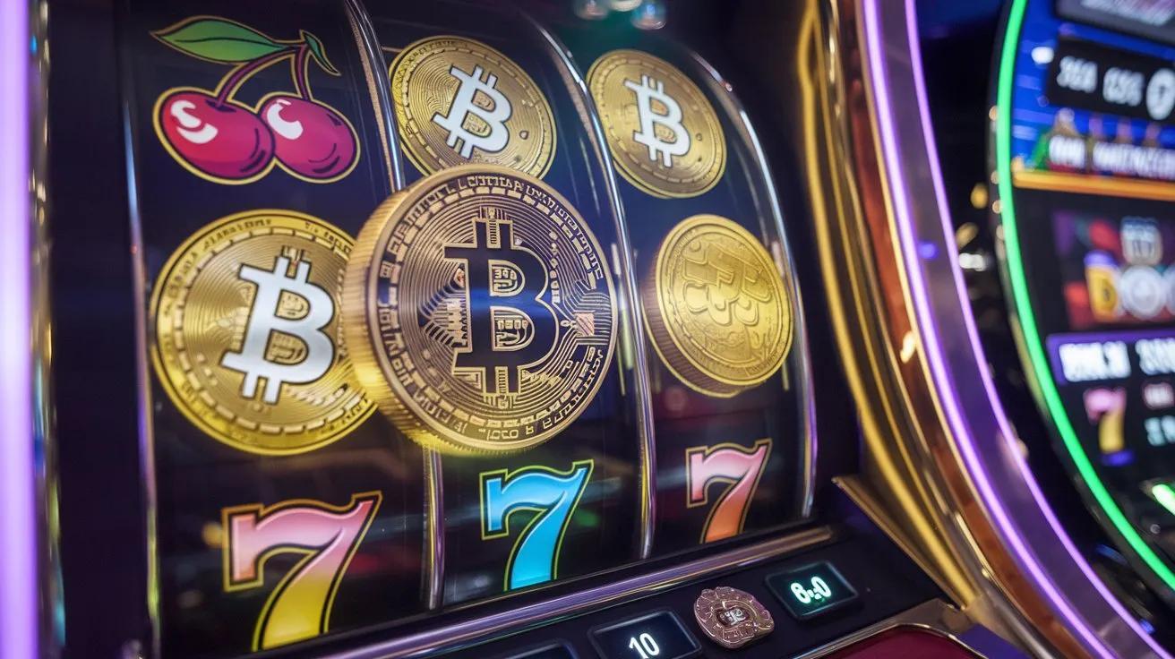 a photo of a bitcoin slot machine in a casino the om9ocliitywtnhvh8fneqg uajjuakvqc6iusno30mtrw